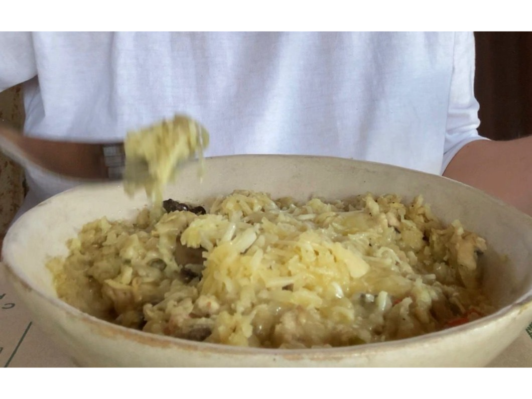 Risotto de coliflor, hongos y pollo Keto