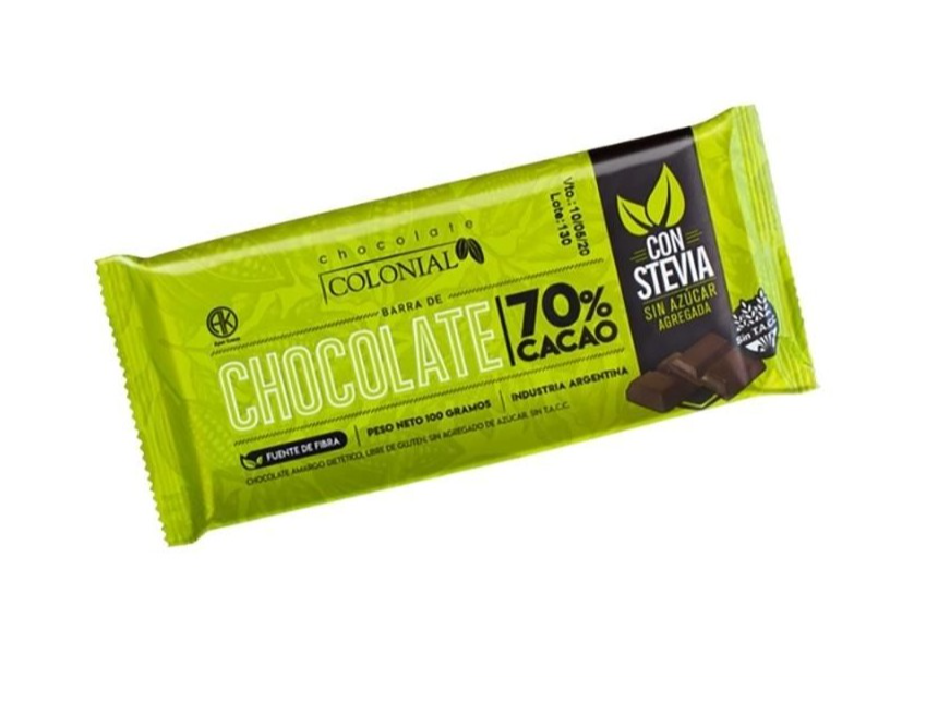 CHOCOLATE AMARGO COLONIAL 70% x 100 gr CON STEVIA
