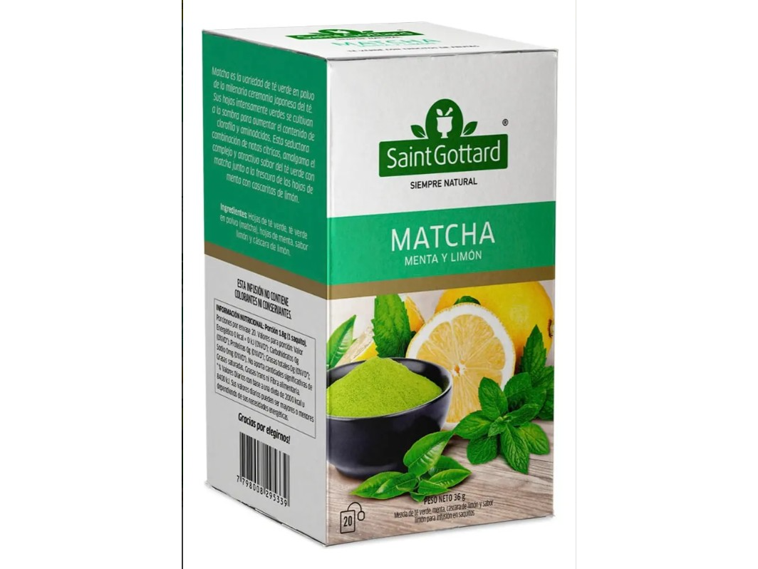 TE MATCHA MENTA Y LIMON x 20 saquitos SAINT GOTTARD