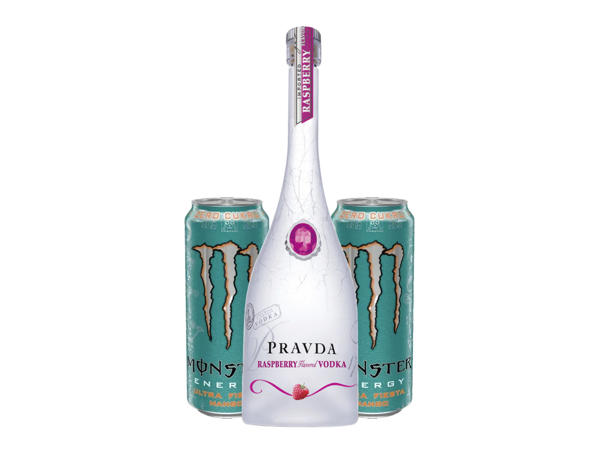 Pravda + 2 monster ultra fiesta mango (sin azúcar)