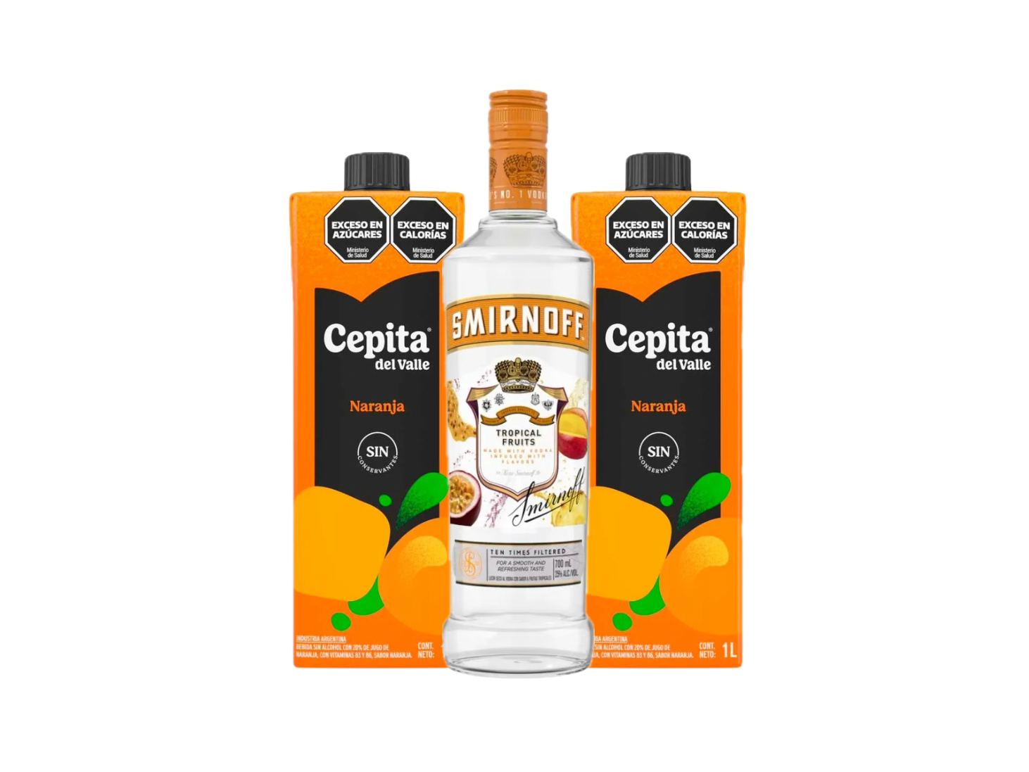 smirnoff saborizado + 2 cepita naranja tetra 1L