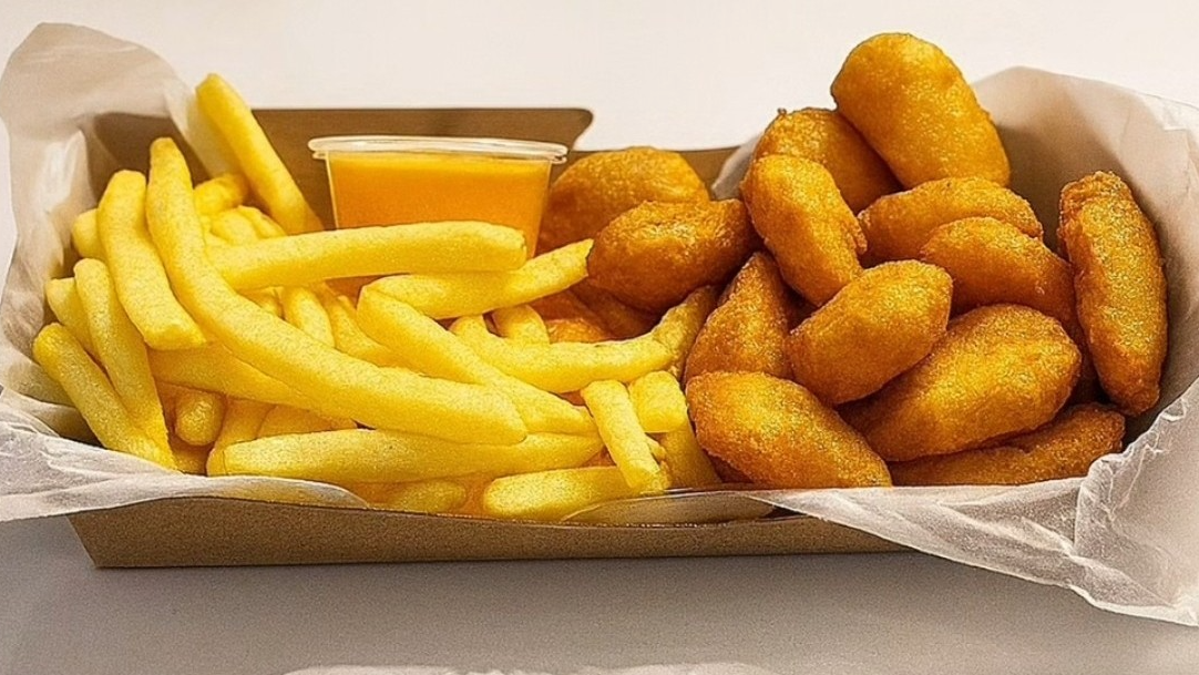 Nuggets , acompañamiento y papas fritas