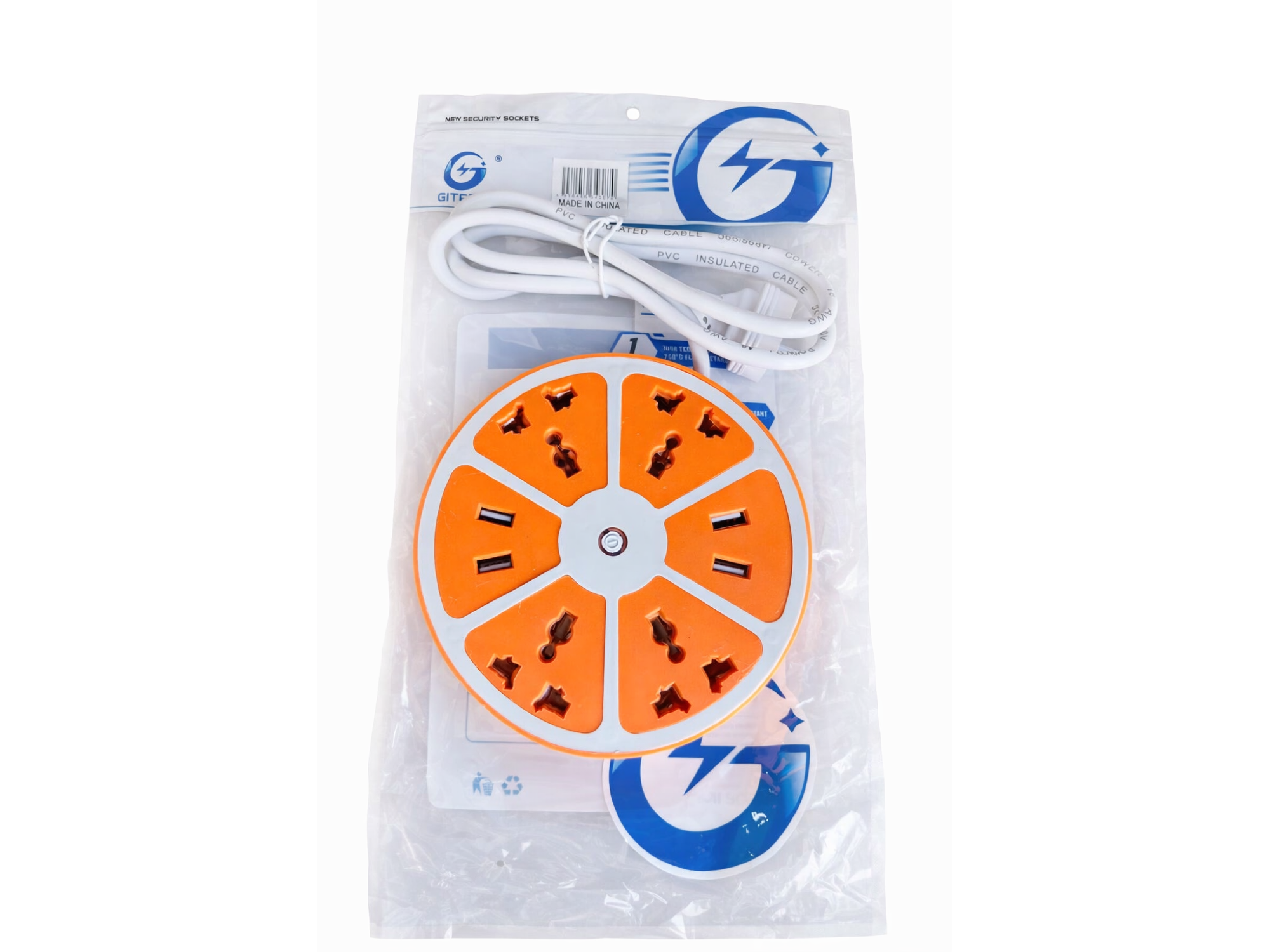 Alargue Zapatilla eléctrica redonda 4 tomas y 4 usb
