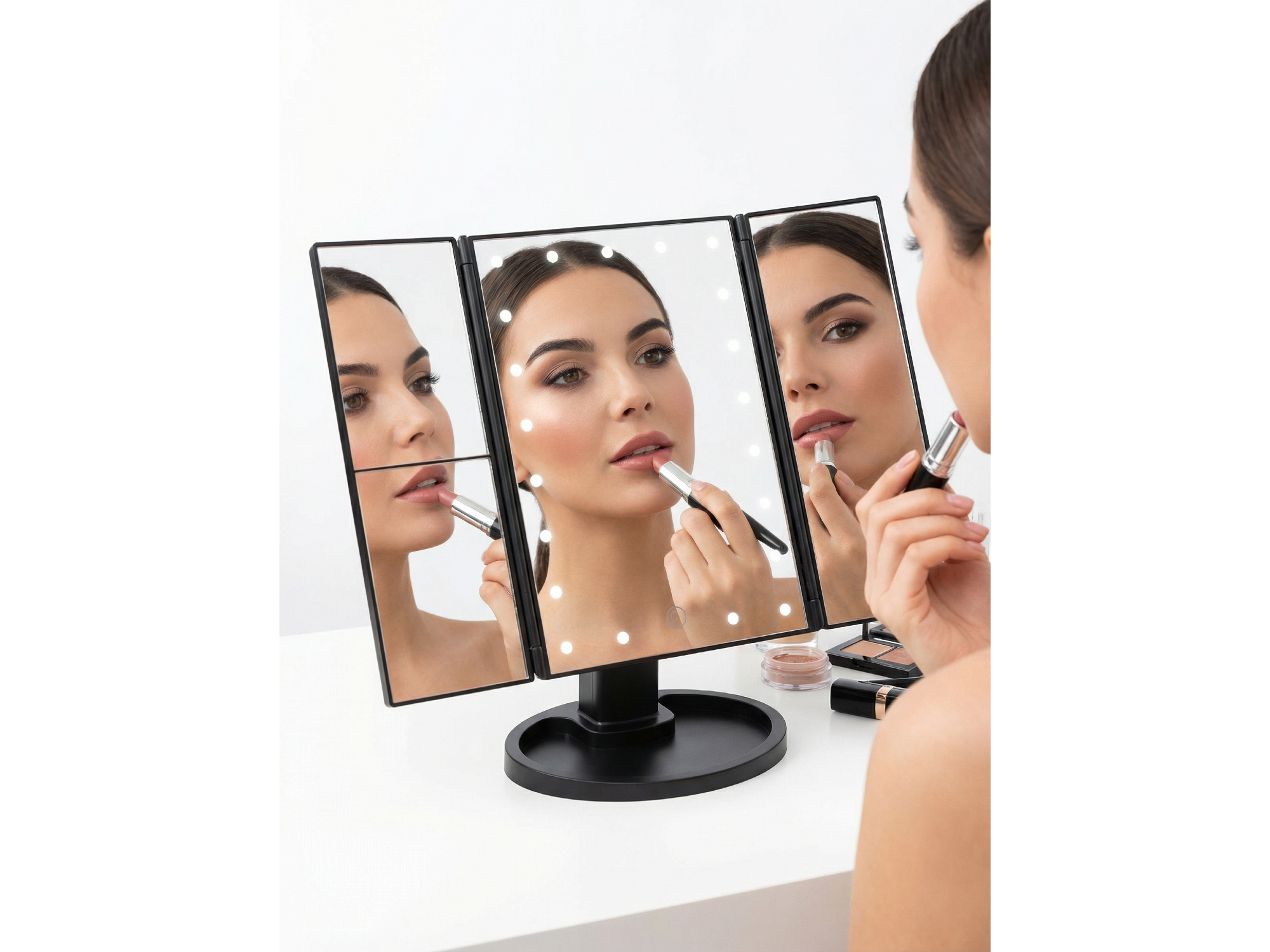 Espejo Aumento Luz Maquillaje Giratorio Tactil