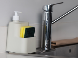 Dispensador rectangular con portaesponja BEIGE