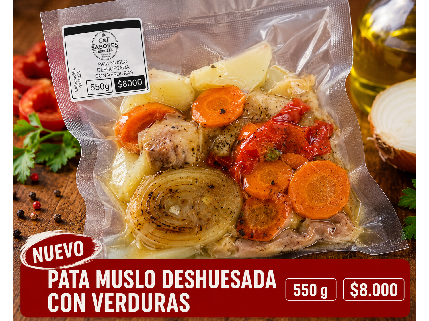 Pata muslo deshuesada con verduras