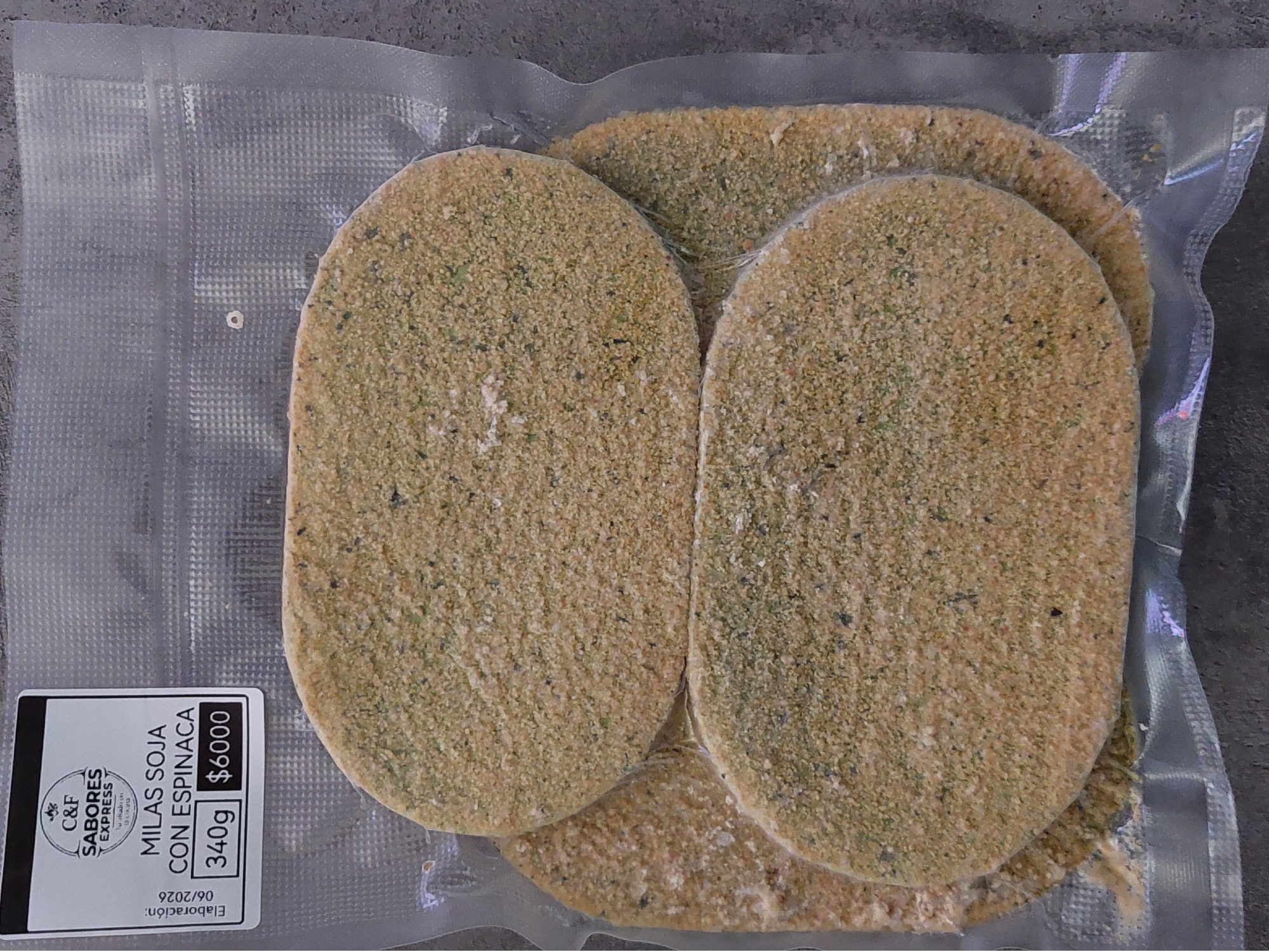 Milanesas de soja con espinaca x 340g