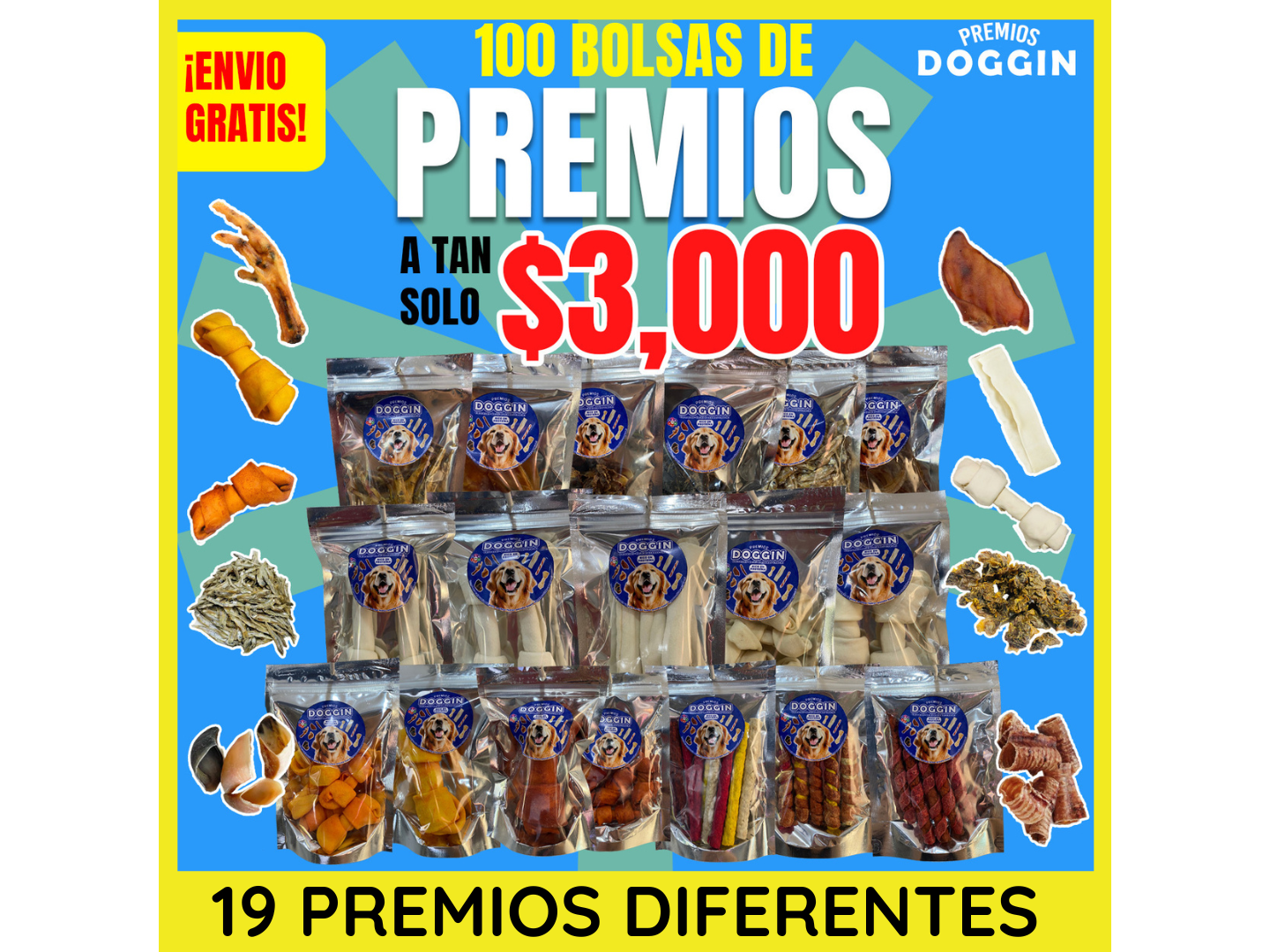 PQT 100 PREMIOS DOGGIN (Deshidratados y carnaza)