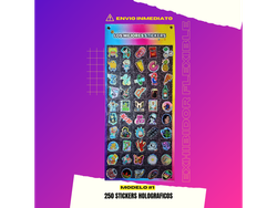 #1_EXHIBIDOR + 250 STICKERS HOLOGRAFICOS SURTIDOS