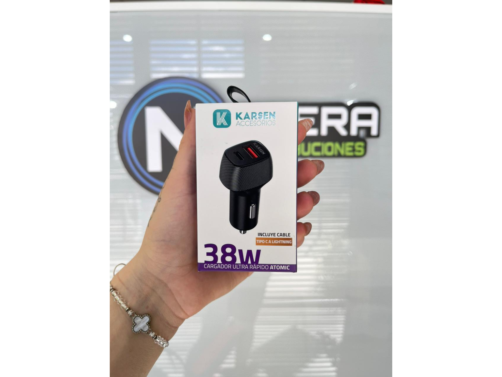 CARGADOR 12V KARSEN "ATOMIC" 38W (+CABLE C A LIGHTNING)