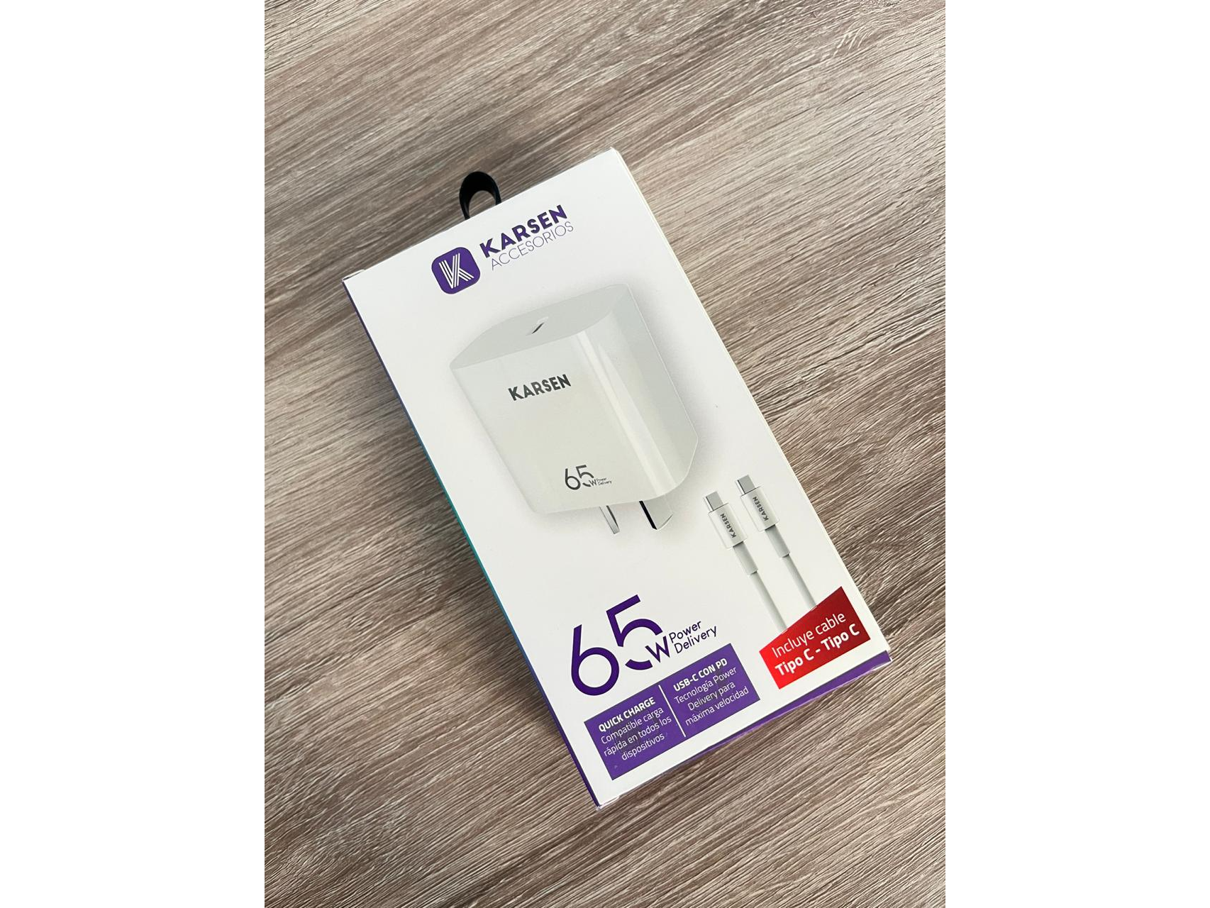CARGADOR 220V 65W KARSEN (USB-C + CABLE C A C) (CAR-6501)