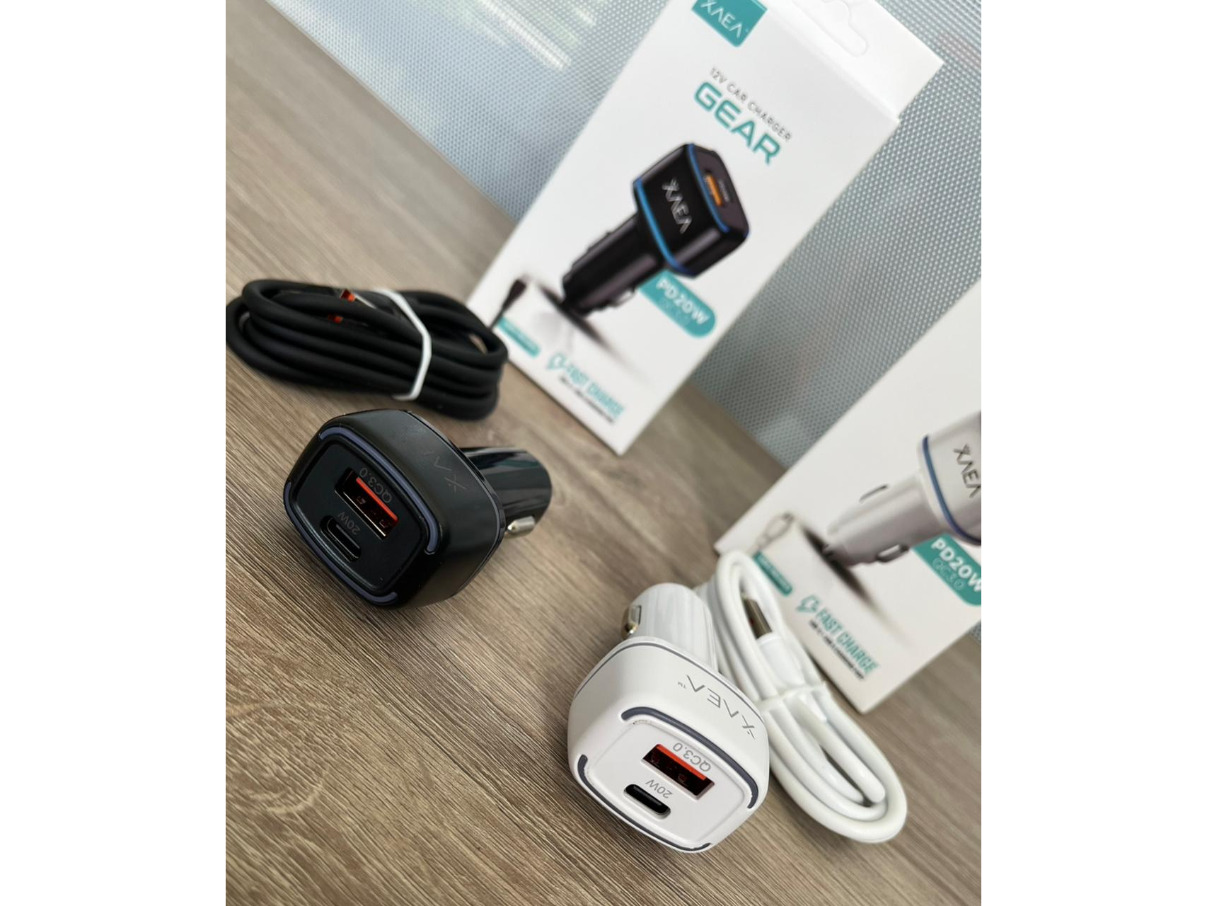 CARGADOR 12V QC 3.0 TIPO C XAEA GEAR 20W (1USB-A + USB-C + CABLE C)(MODS-504)