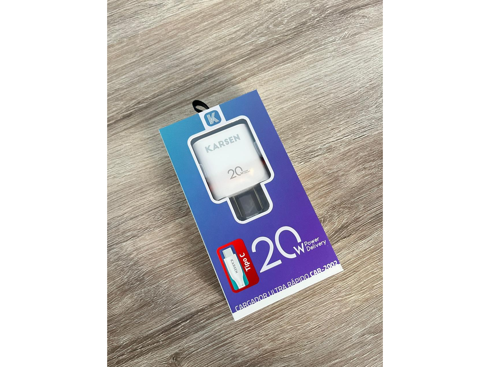 CARGADOR 220V 20W KARSEN (USB-A + USB- C + CABLE TIPO C) (CAR-2002)