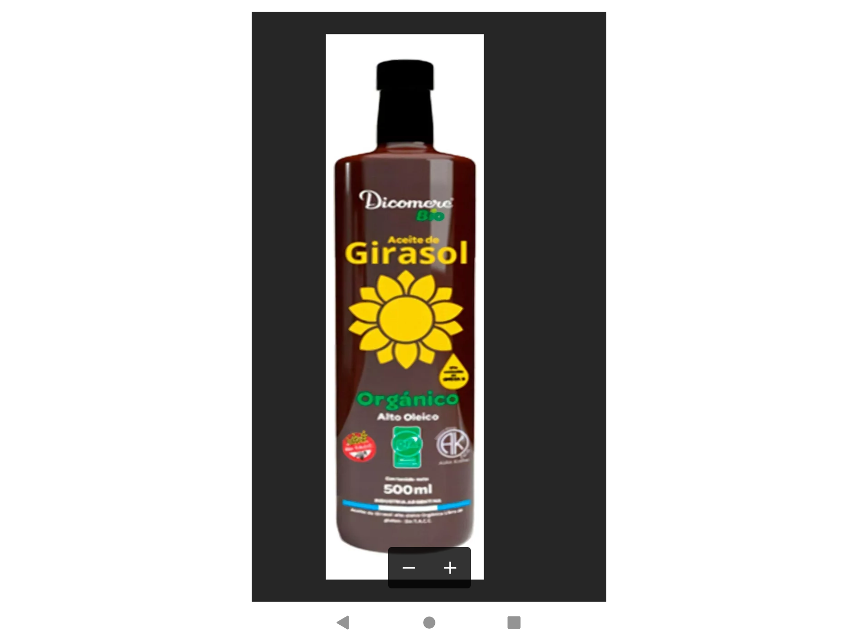 aceite de girasol organico x 500ml