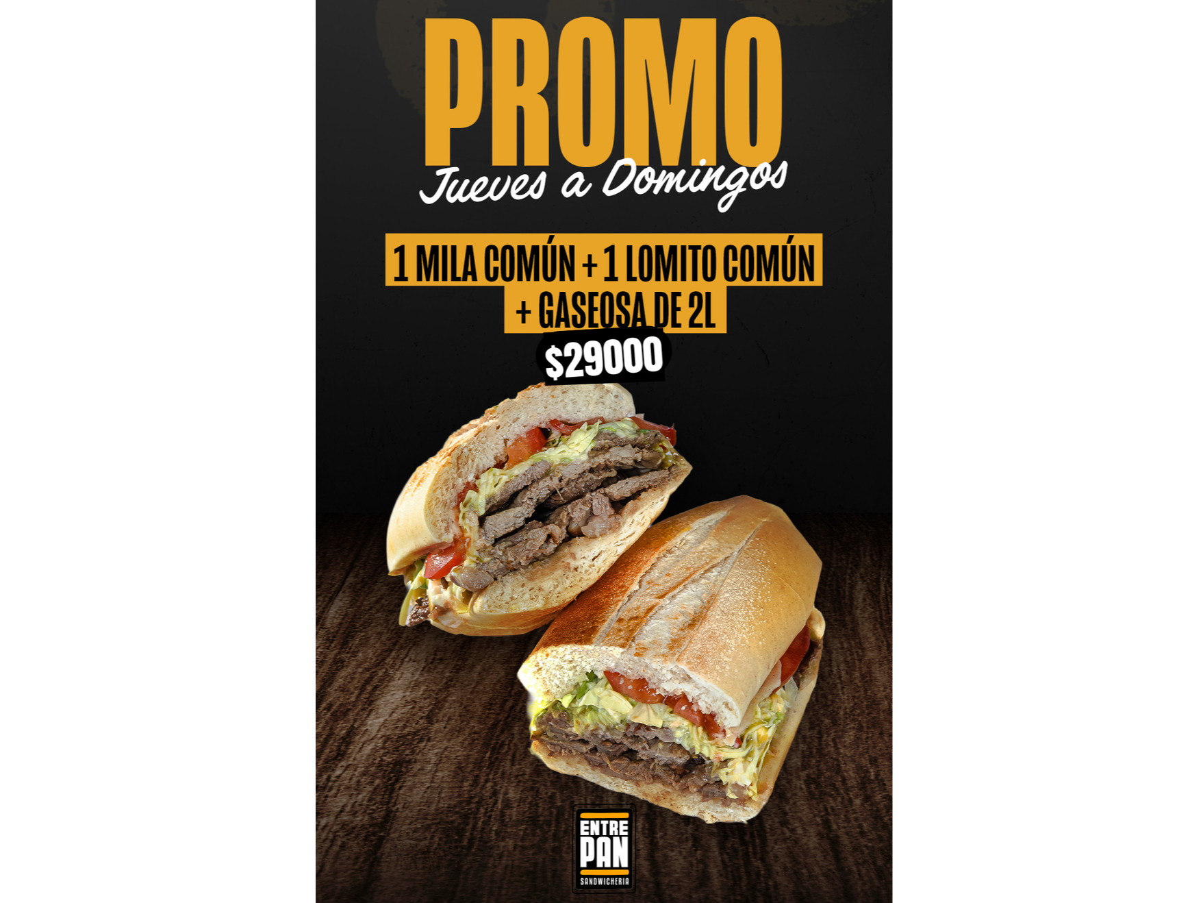 Promo Finde 2( 1 mila+1lomito+1gaseosa 2l)