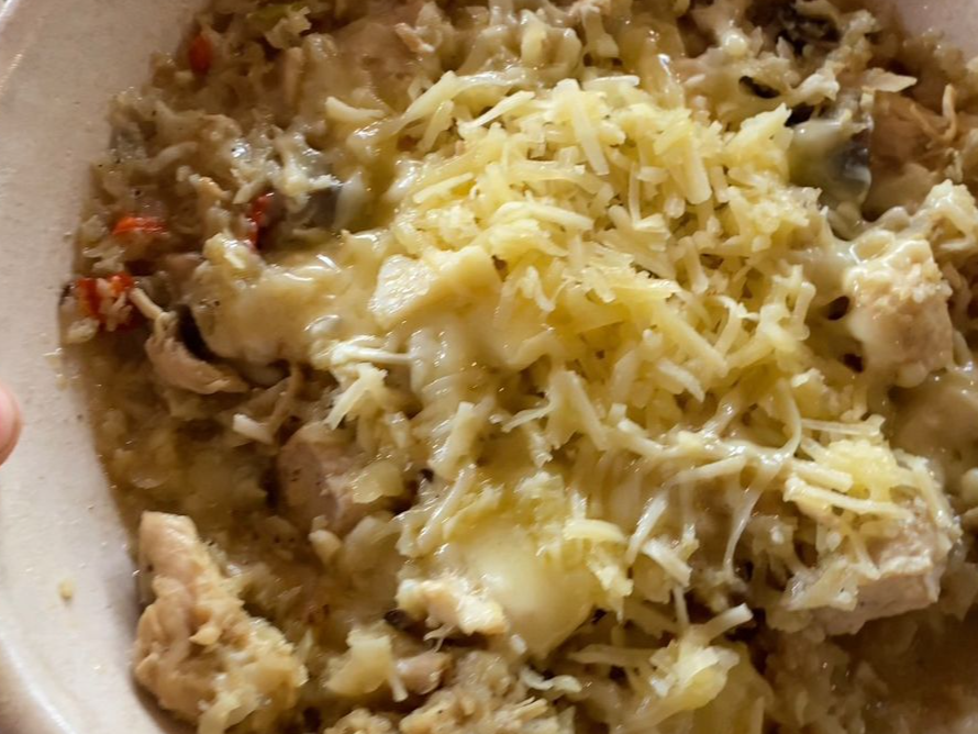 Risotto de coliflor y pollo keto
