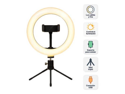 ARO DE LUZ DE ESCRITORIO CON TRIPODE 14CM