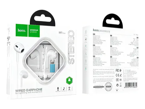 AURICULARES CON CABLE IPHONE LIGHTNING HOCO. M1 Max Lightning