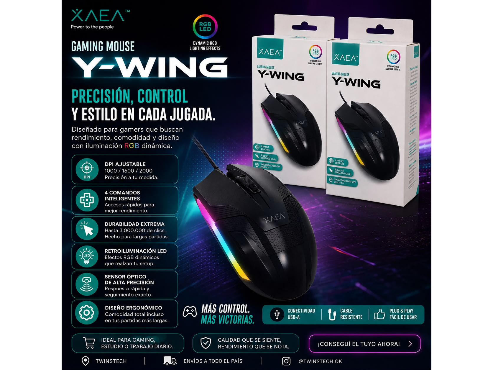 mouse con cable y luces