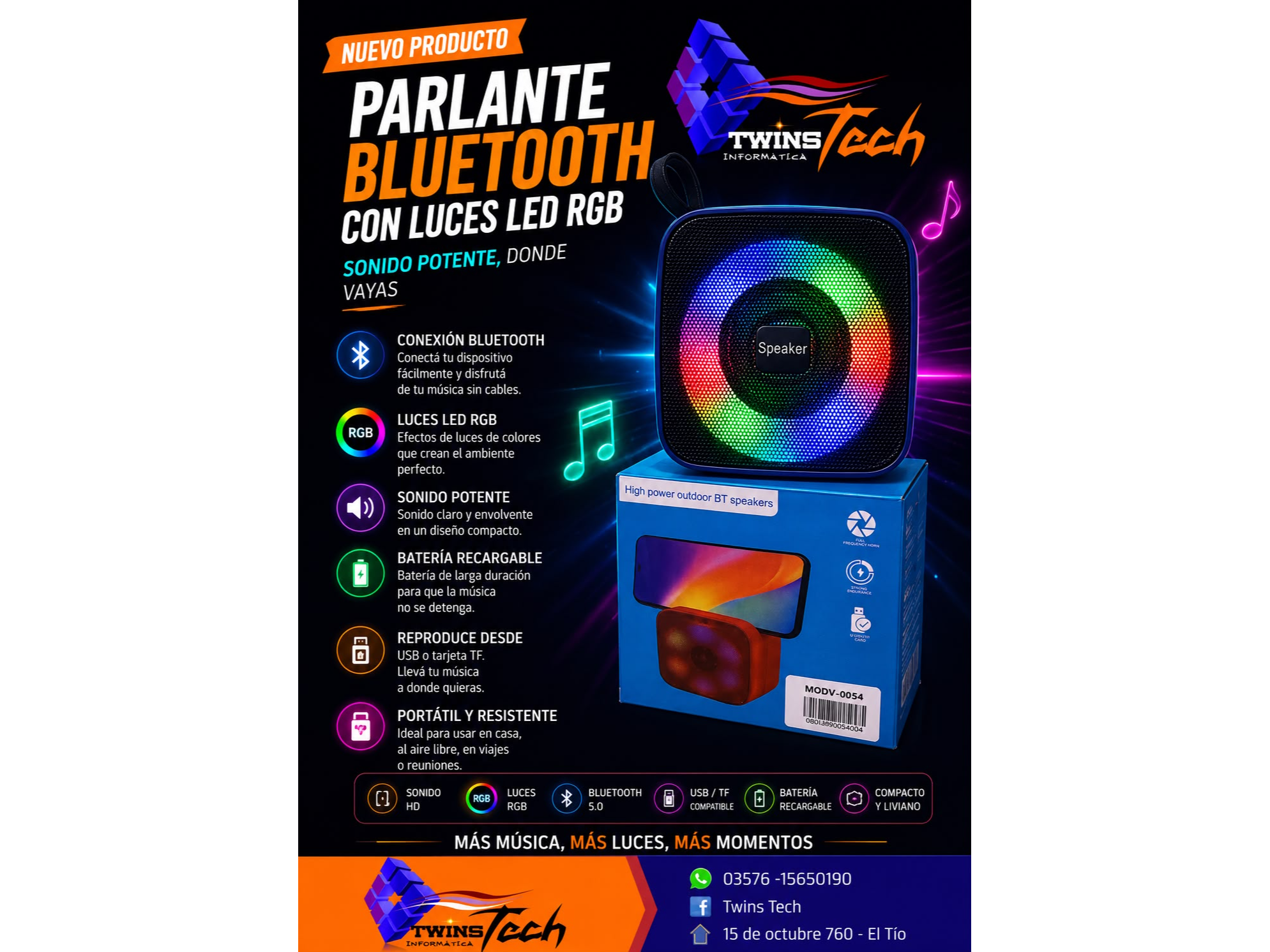parlante con luz chico con ranura porta cel
