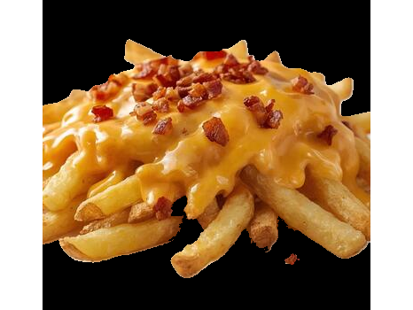 PAPAS FRITAS  CON PANCETA Y CHEDDAR