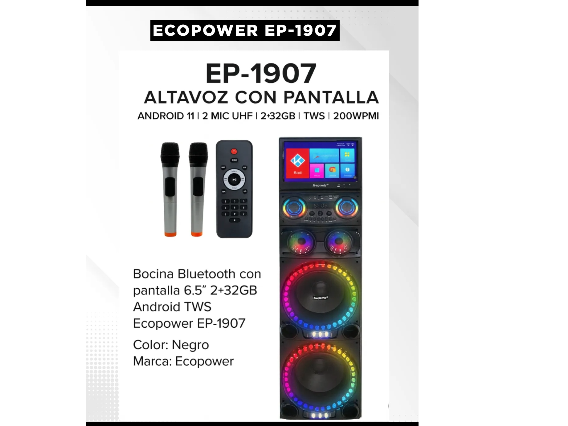 PARLANTE ECOPOWER CON PANTALLA EP 1907