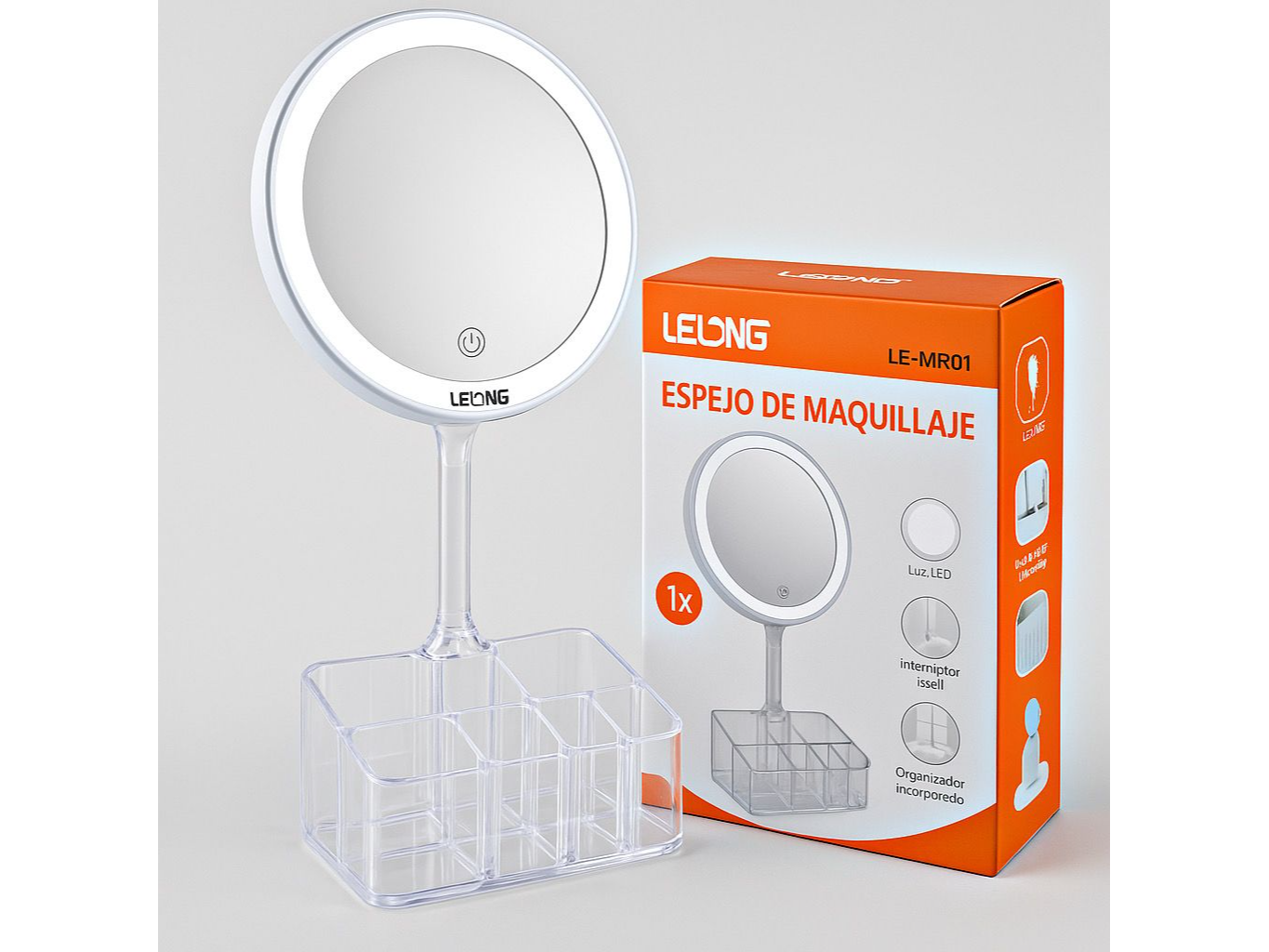 💋🪞 ESPEJO TACTIL LED CON PORTAMAQUILLAJE 🪞💄