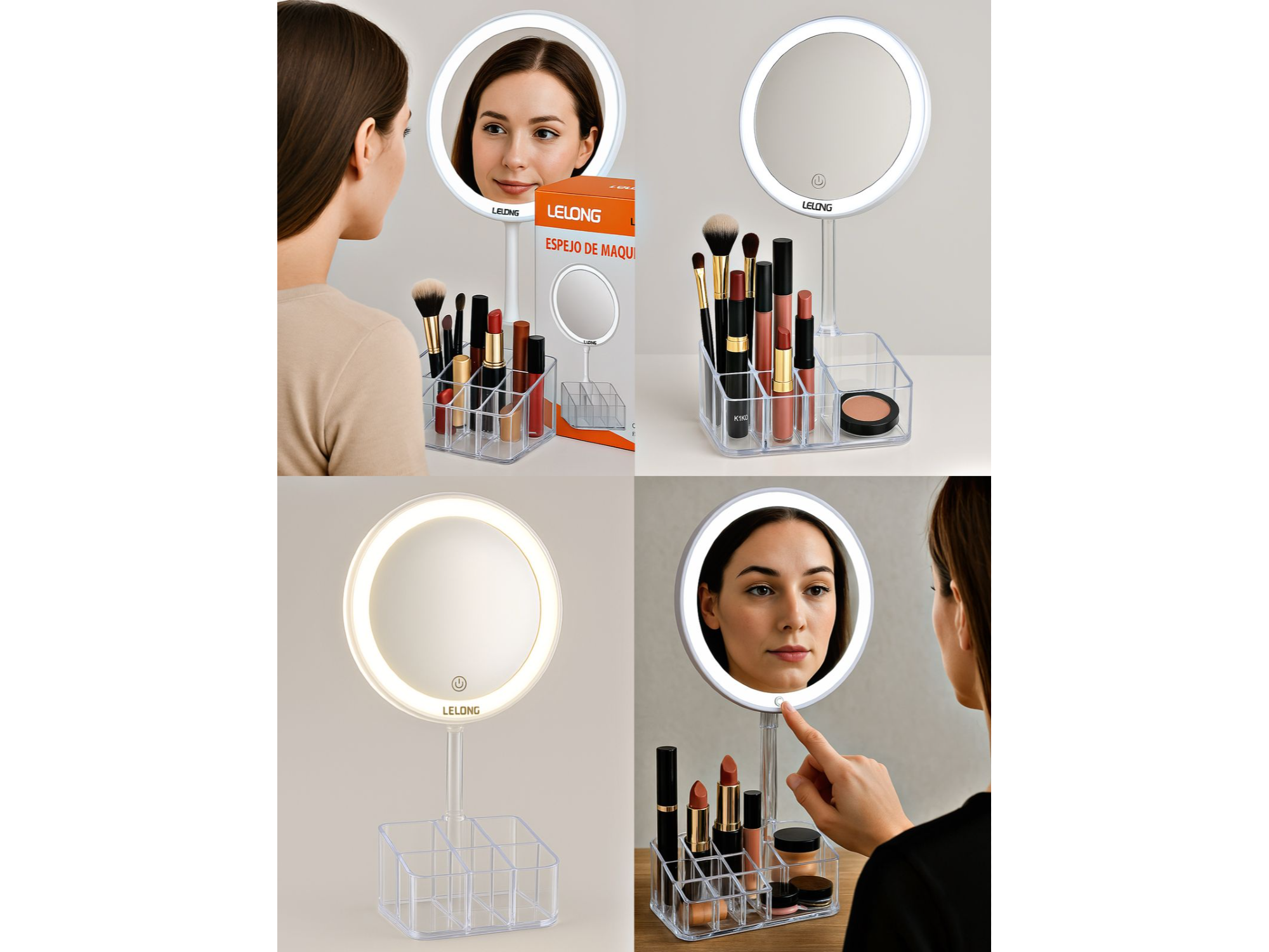 💋🪞 ESPEJO TACTIL LED CON PORTAMAQUILLAJE 🪞💄