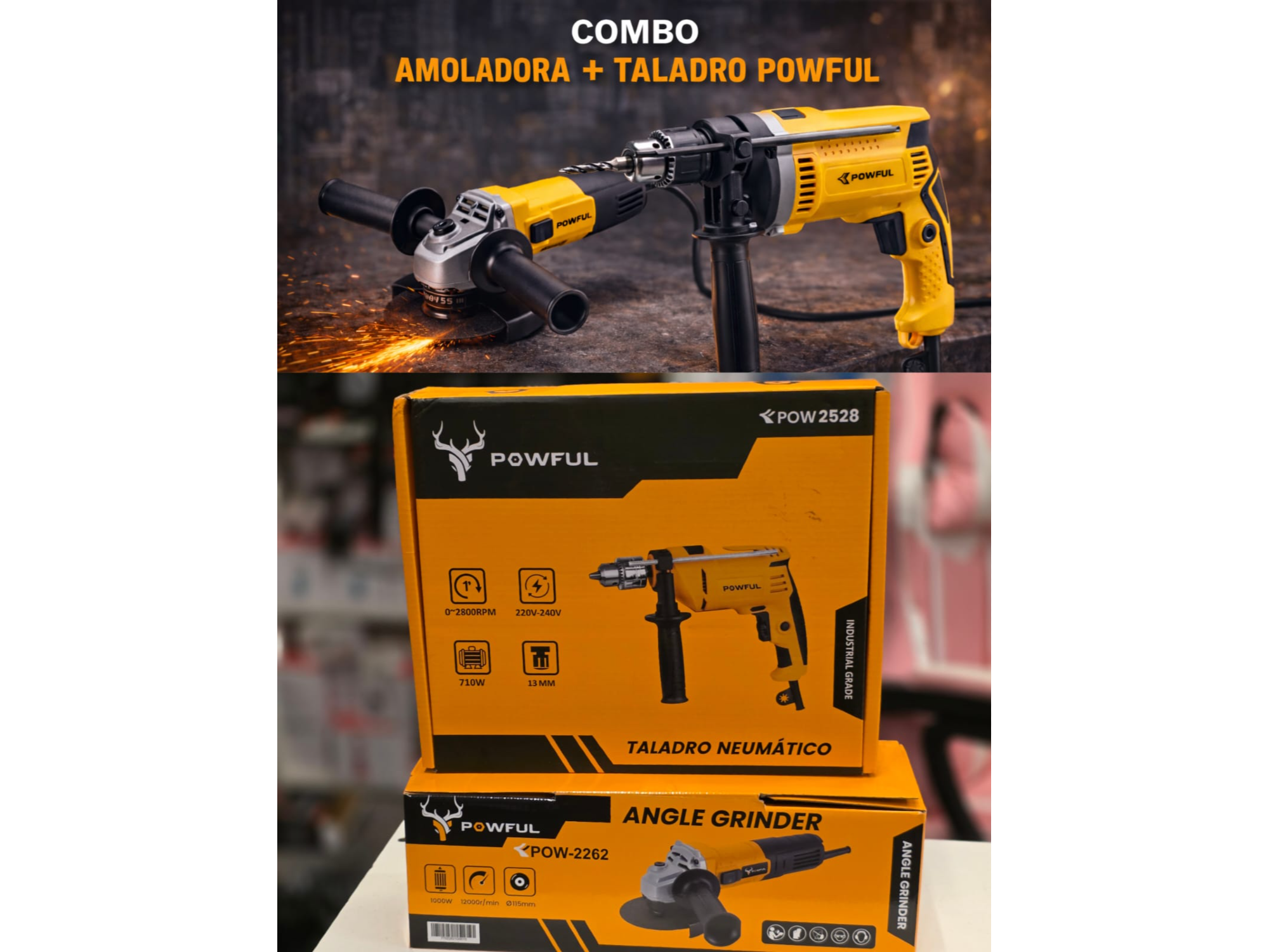 🔧🔥 Combo POWFUL Taladro + Amoladora
