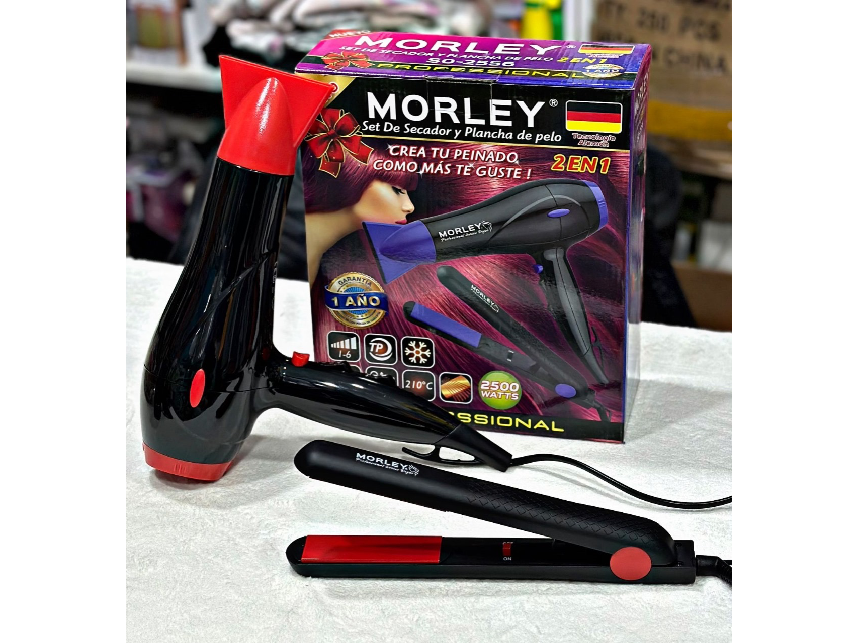 *SET DE SECADOR Y PLANCHA DE PELO MORLEY