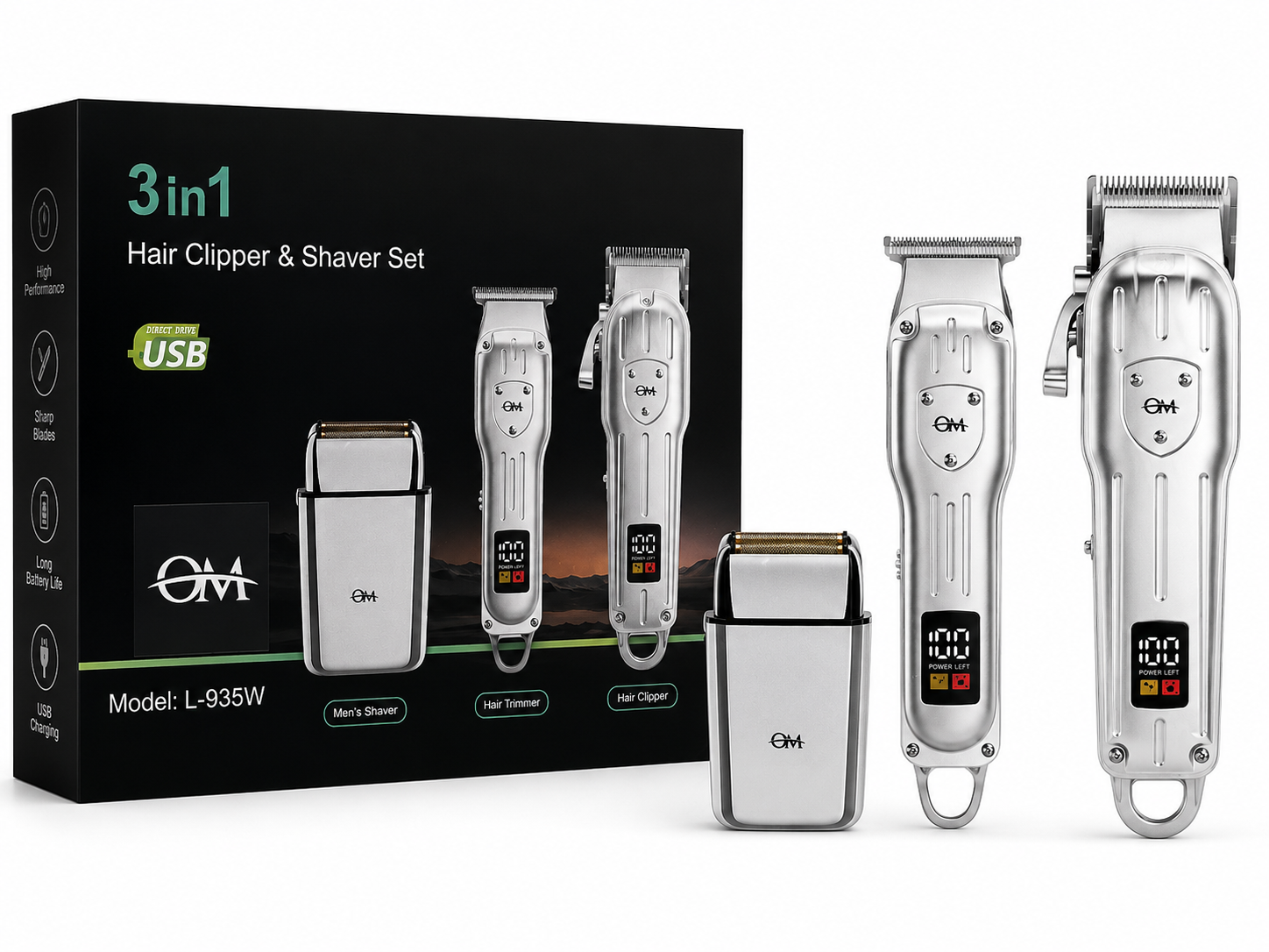 KIT PROFESIONAL 3 EN 1 OMT - CORTADORA, TRIMMER Y SHAVER