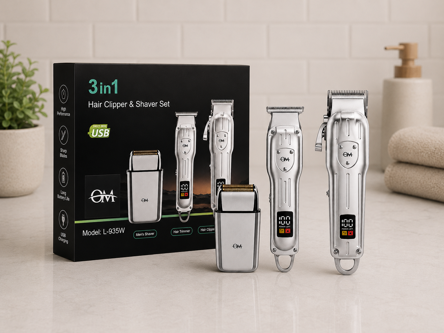 KIT PROFESIONAL 3 EN 1 OMT - CORTADORA, TRIMMER Y SHAVER