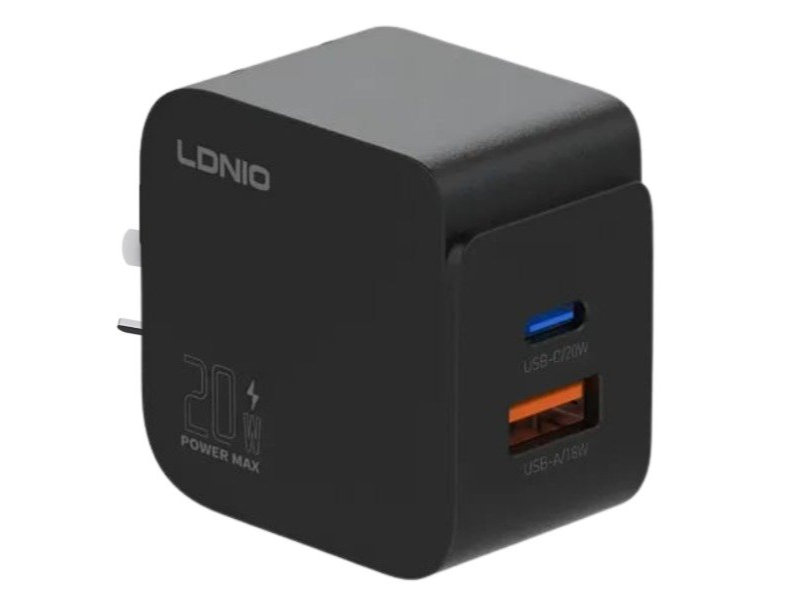 CARGADOR DE PARED LDNIO FAST CHARGER 20W 2 PUERTOS USB Y USB-C NEGRO
