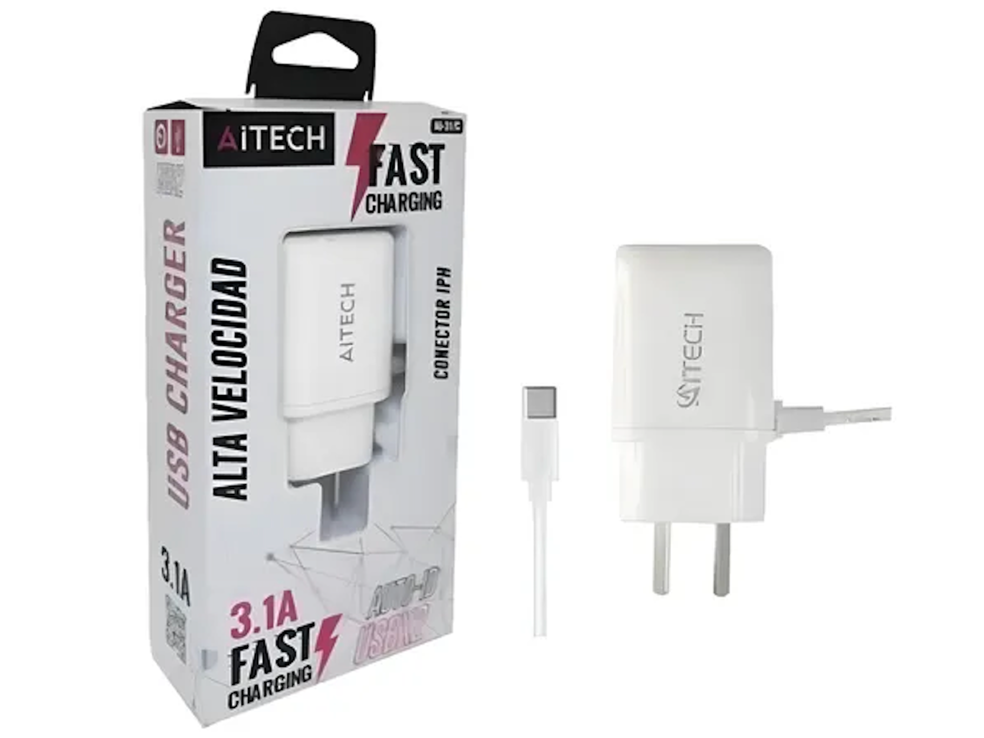 CARGADOR AITECH IPHONE 3.1A - 2 USB CON CABLE