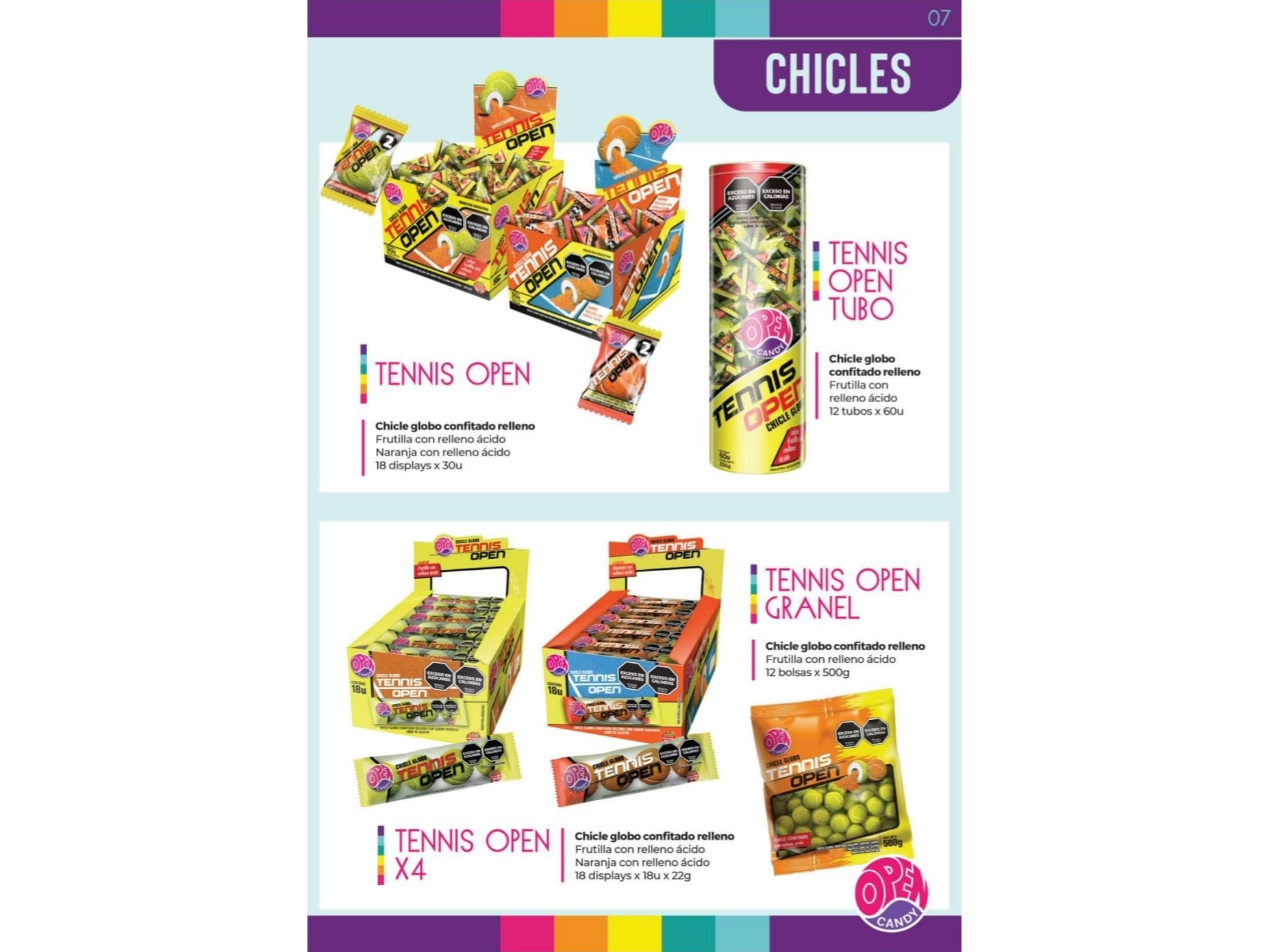 CHICLE OPEN CANDY TENNIS FLOW NARANJA 4u 18 TIRAS 396g