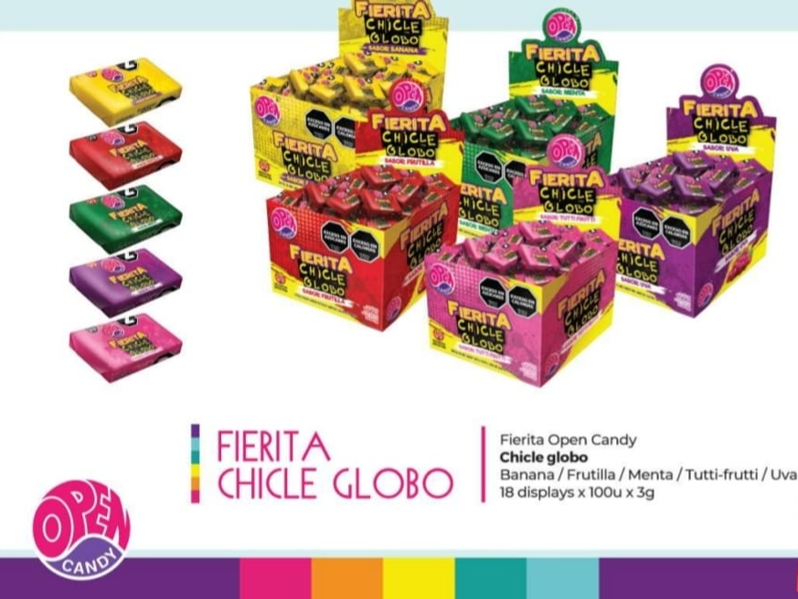 CHICLE FIERITA OPEN CANDY FRUTILLA 100u 3g