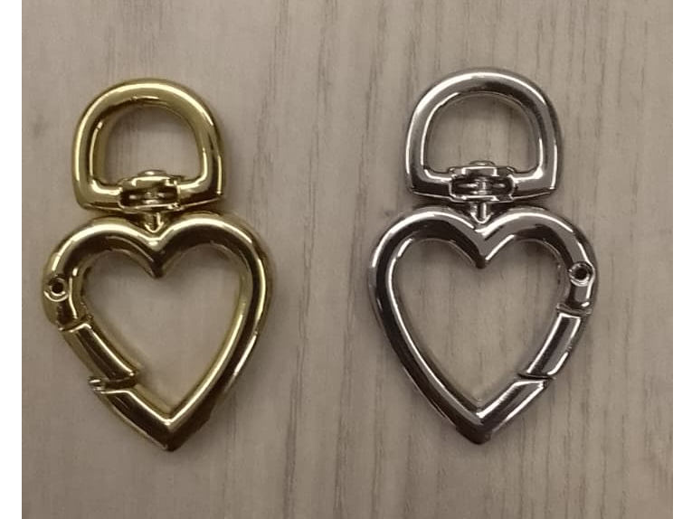 #104 Mosquetones corazon Dorado Níquel 1cm