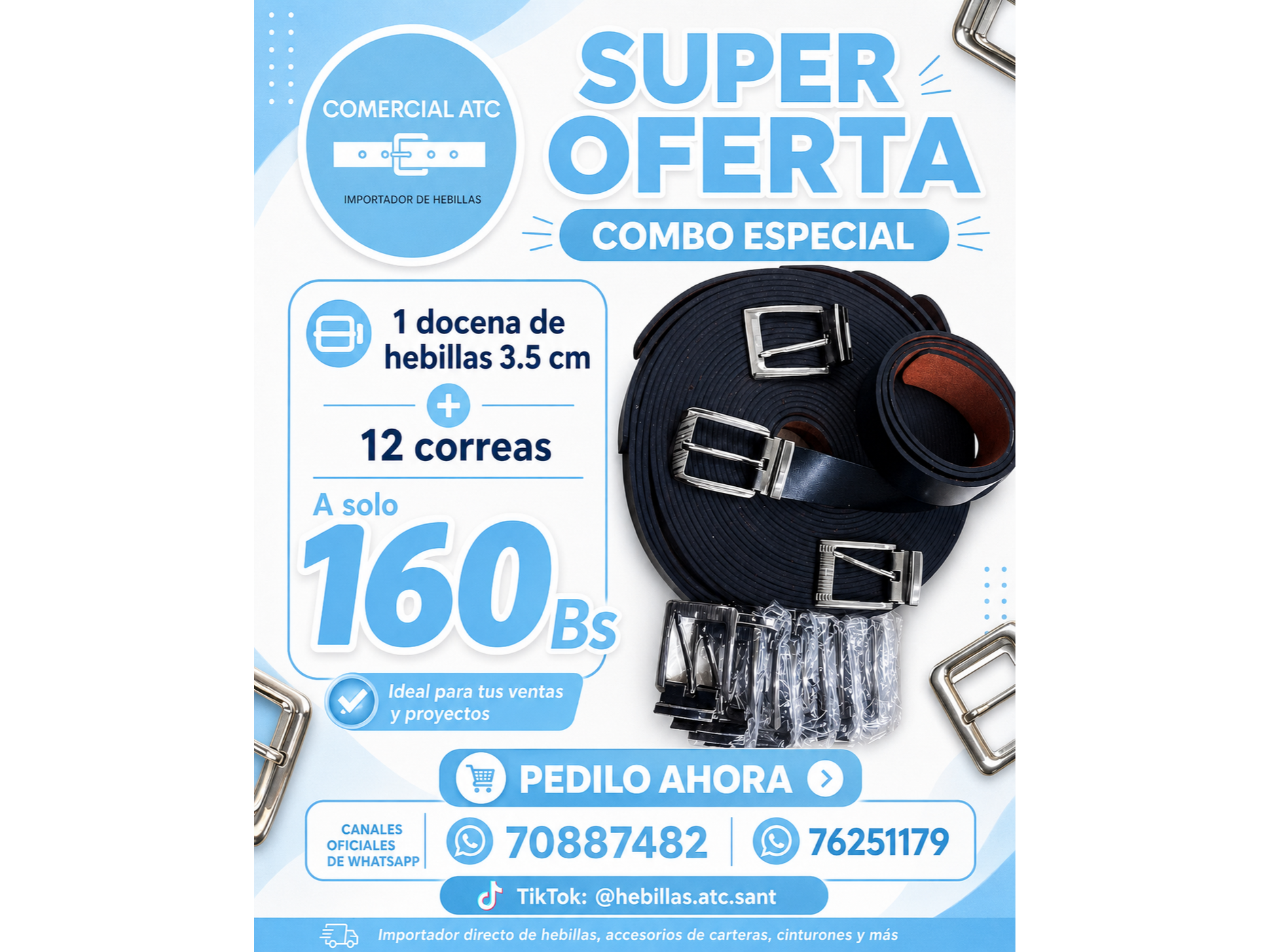 PROMO 1 COMBO 12 hebillas + 12 correas de 3.5cm