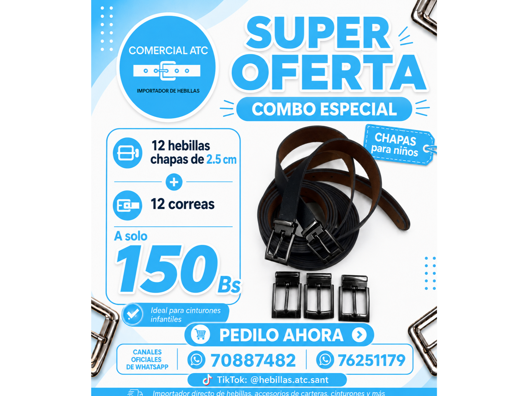 PROMO 3 COMBO ( 12 hebillas + 12 correas de 2.5cm