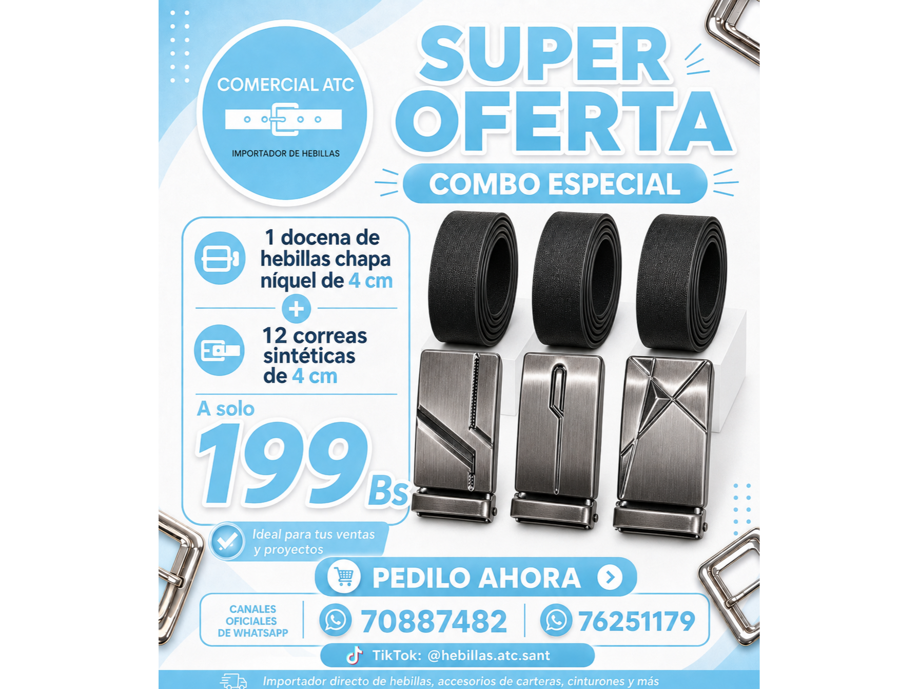 PROMO 2 CHAPAS COMBO ( 12 hebillas chapas + 12 correas de 4cm