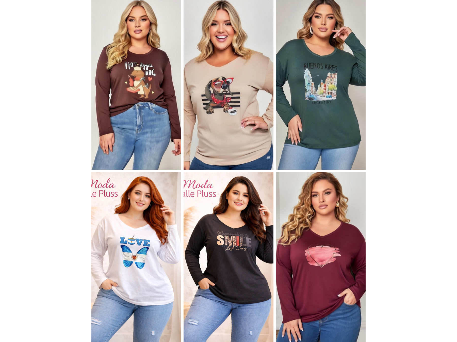 Remera básica escote en V manga larga estampadas Art. 601E V