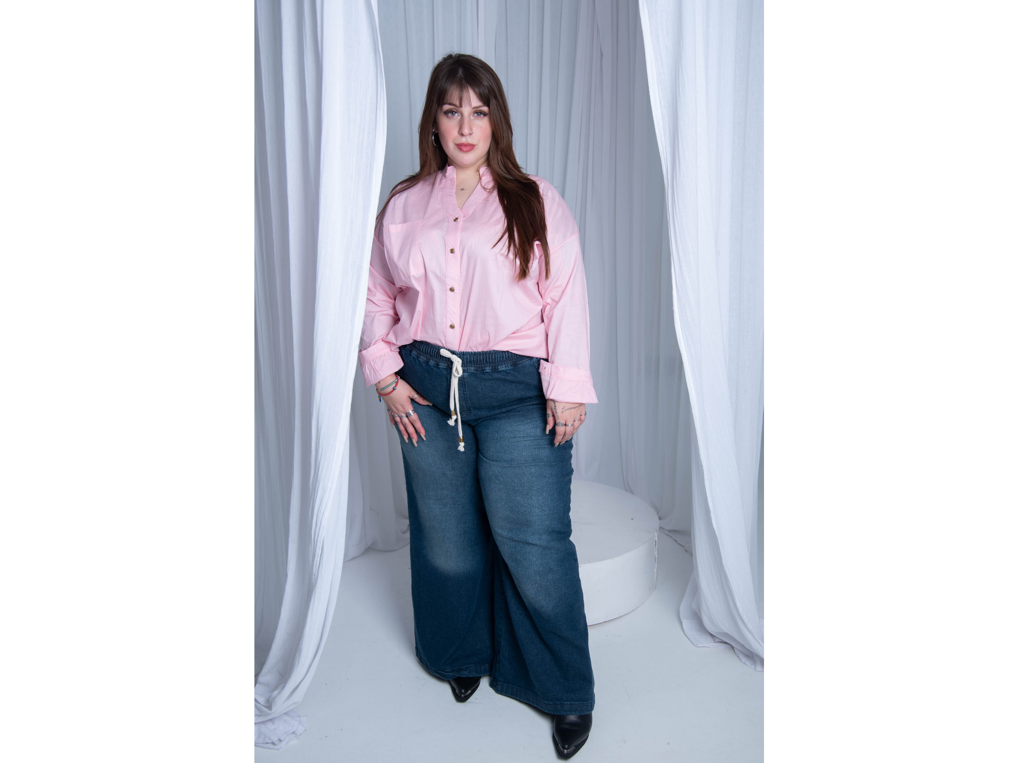 Palazzo wide leg elastizado de jeans azul localizado ART. 875 M