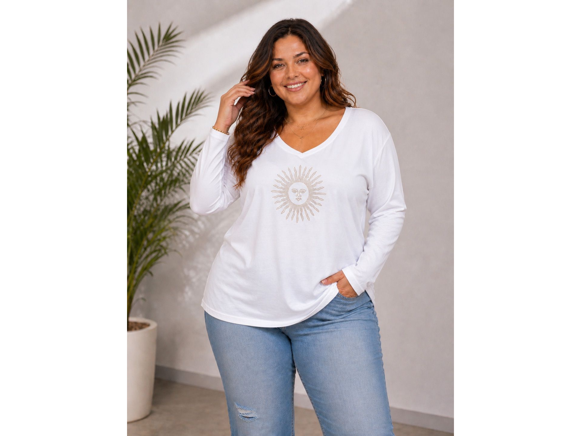Remera básica escote en V manga larga estampadas Art. 601E V