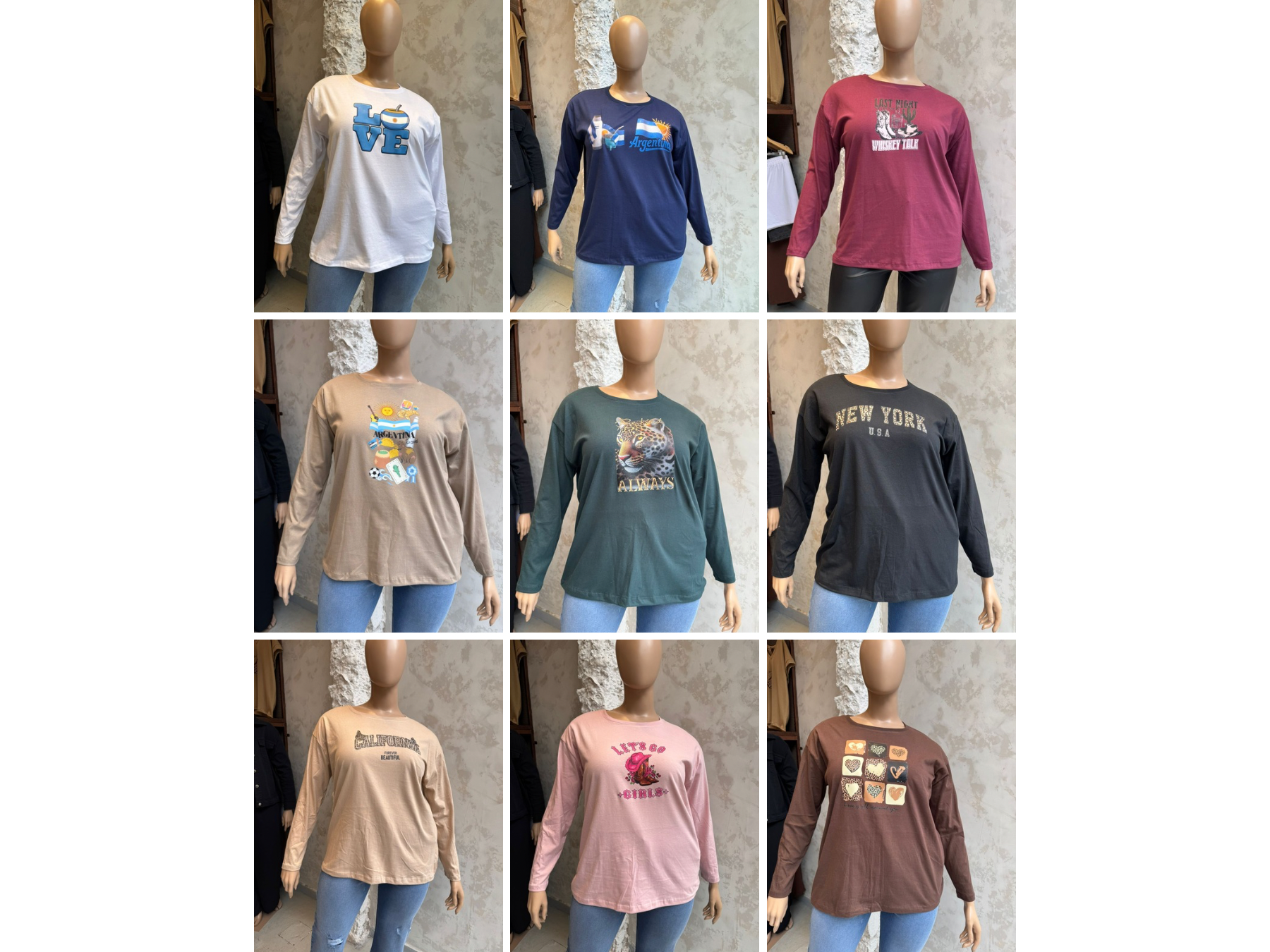Remera básica escote redondo manga larga estampada Art. 601E V