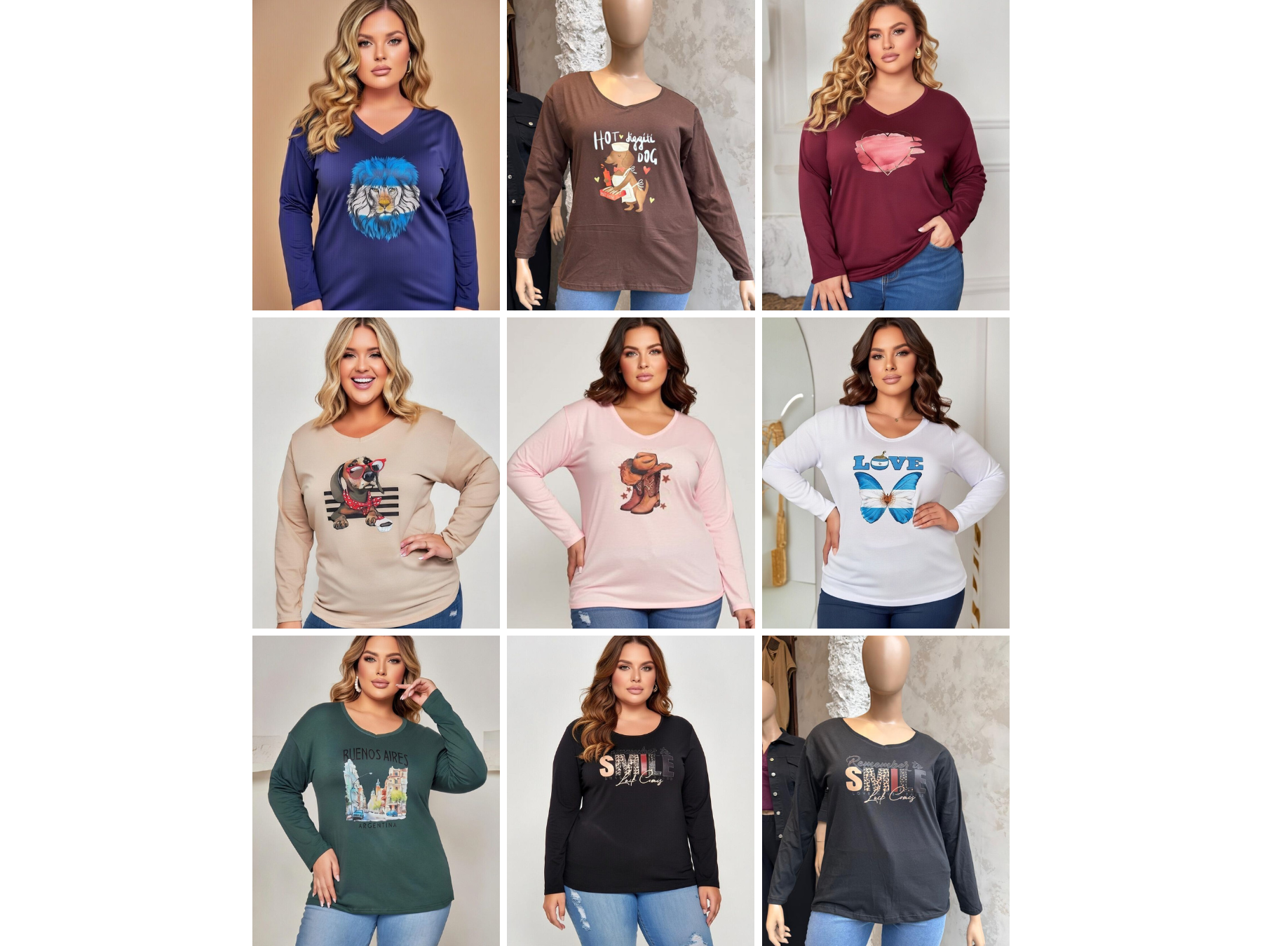 Remera básica escote en V manga larga estampadas Art. 601E V