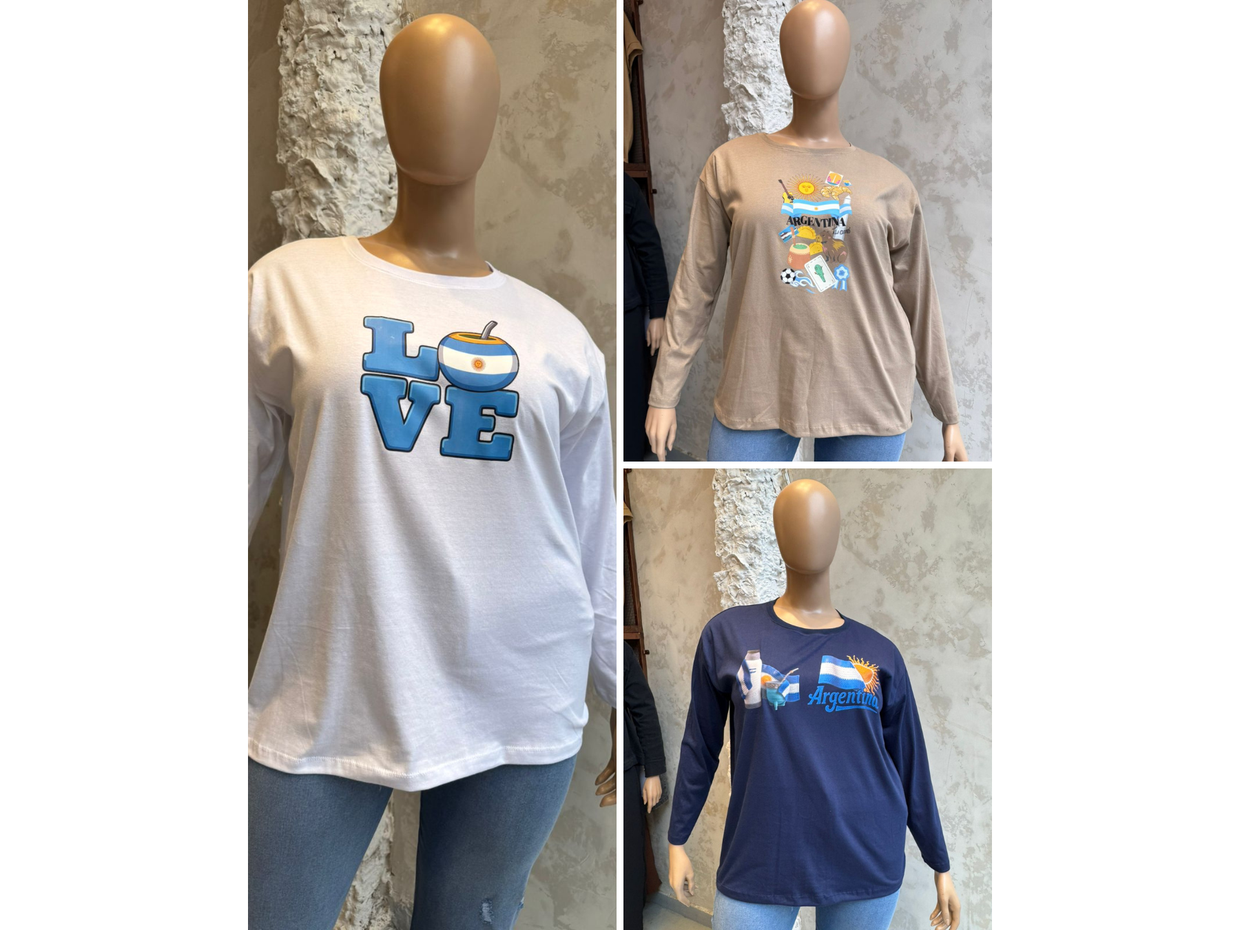 Remera básica escote redondo manga larga estampada Art. 601E V