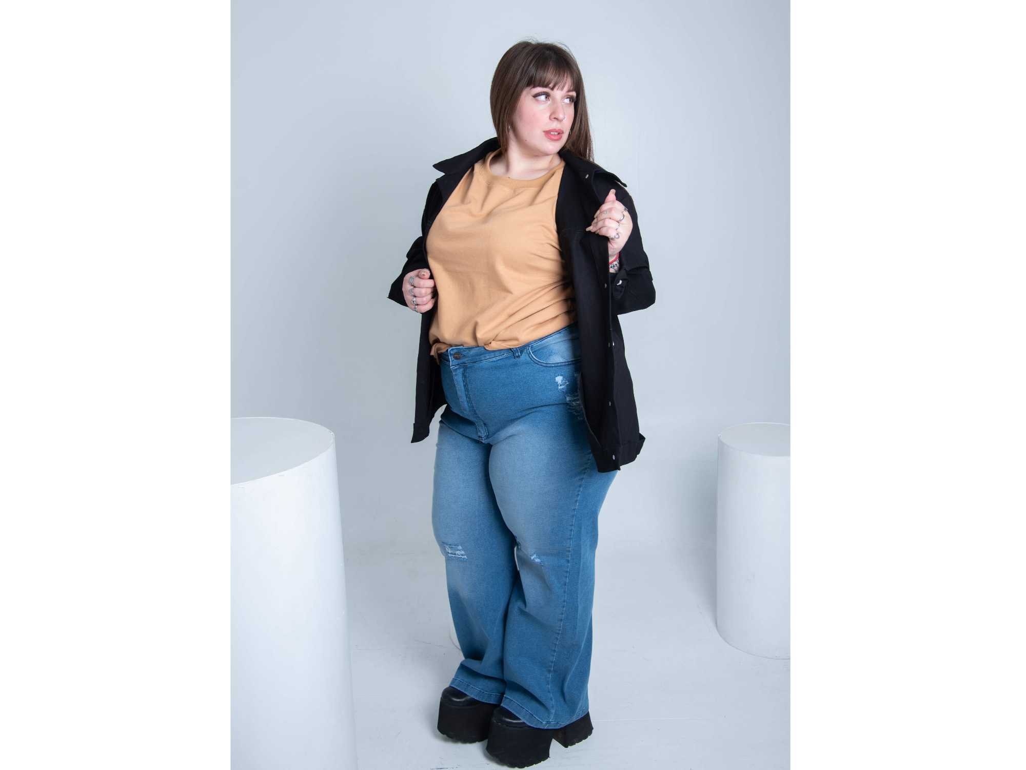 Jeans wide leg elastizado con roturas tiro alto ART. 169 R