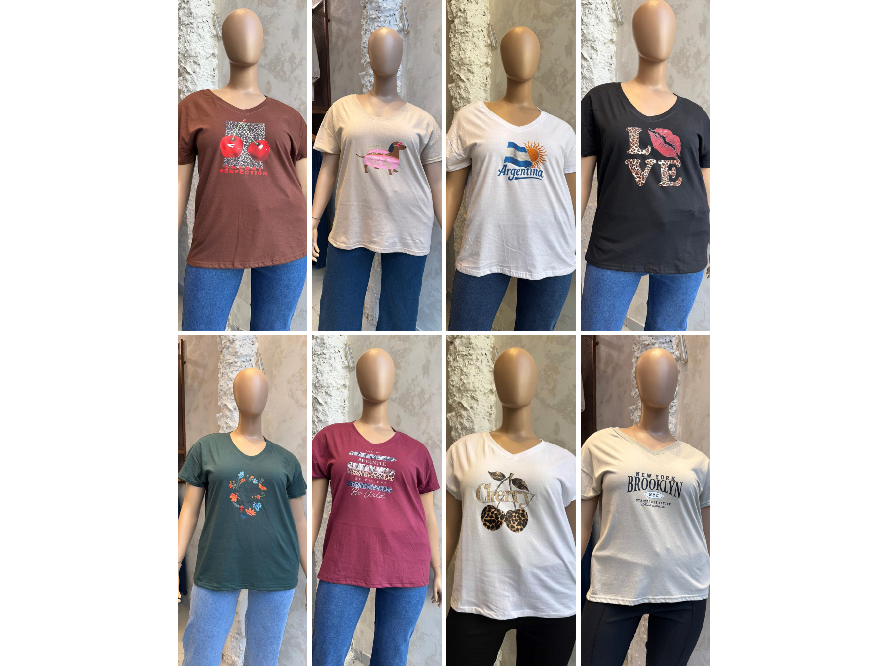 Remera básica en tela jersey escote en V con estampa ART. 600 E