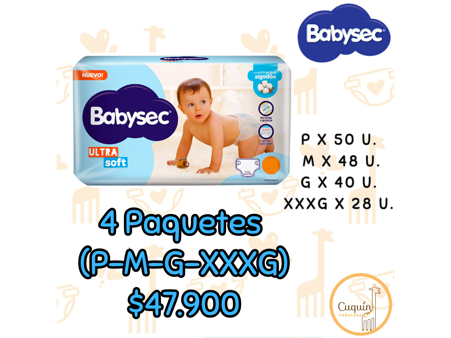 4 Paq. Babysec Ultra de Pañalera Cuquin
