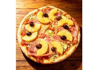 98 - MONACO | Salsa, roquefort, aceitunas negras, jamón y ananá